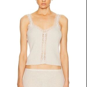 SIMKHAI Elsie Top In Sand ribbed lace tank